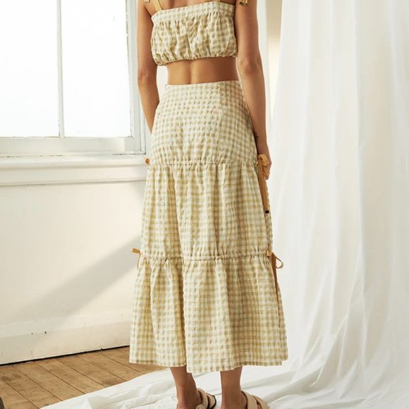 MON RENN Lucille Marigold Plaid Print Midi Skirt - Picture 2 of 12